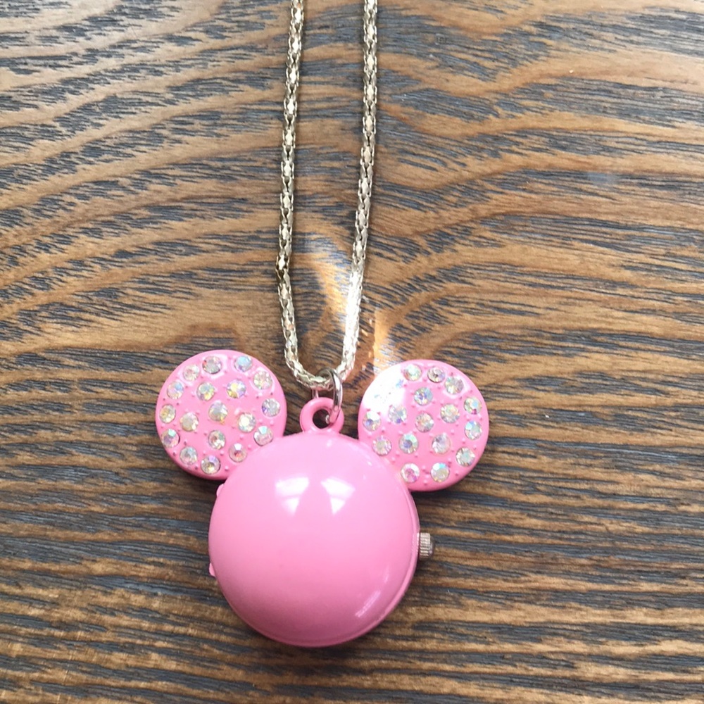 Girls Minnie Mouse clock necklace
